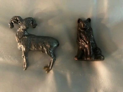 $4.79 • Buy Vintage Miniature Metal Pewter Figurine Big Horn Sheep And Bronze Dog