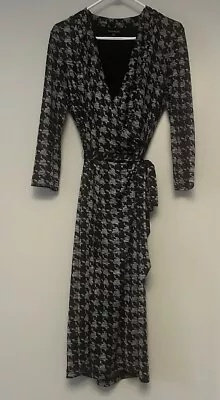 Evan Picone Black & Silver Herringbone Wrap Dress - Large • $15