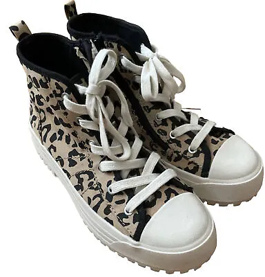 $40.95 • Buy ZARA Kids Girls Animal Leopard Print High-Top Sneaker Shoes Beige Black Size 3.5
