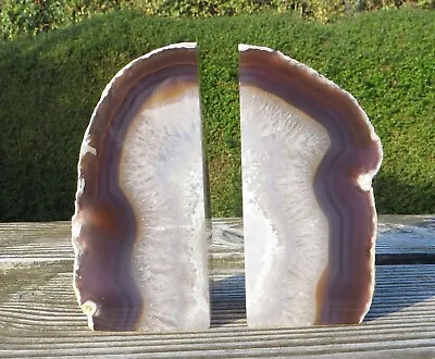 £49.99 • Buy Brown Agate Bookend Set Large Polished Geode With Quartz Crystal 1.996kg 14.5cm