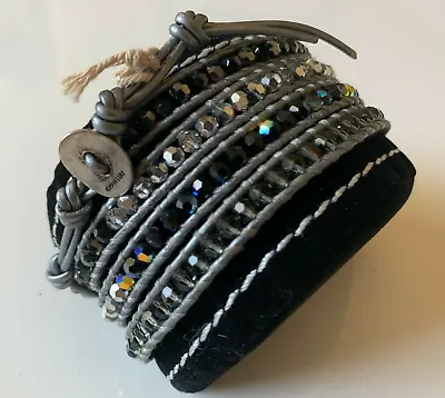 New Chan Luu Swarovski Crystal Wrap Bracelet Metallic Silver Leather 5-Wrap • $109