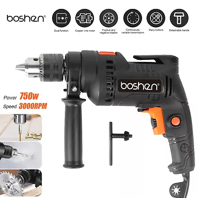 Electric Corded Hammer Drill 750W Brushed Variable Speed 1/2  Power Tool US • $36.99