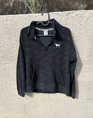 $7 • Buy PINK Victoria’s Secret Gray Quarter-zip Pullover Sweatshirt 2010s