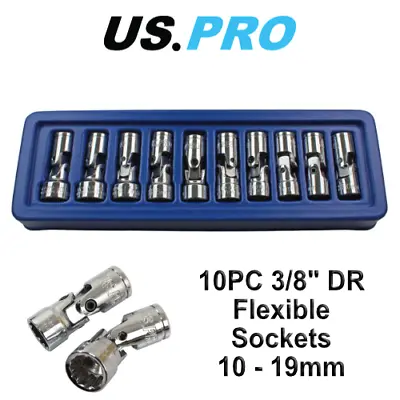 US PRO Tools 10pc 3/8dr Flexi Flexible Universal Sockets Set Metric 1693 • $21.67