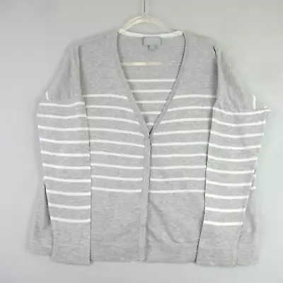 Pure Collection Cardigan Size 14 Grey White Stripe Boxy Cotton Silk Blend • £18.97