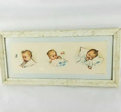 Vintage Baby Print Nursery 1950s Infant Babies Shabby Cottage Framed 13 X 5.5 • $24.99