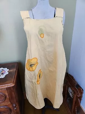 Vintage Full Bib Farmhouse Apron Shabby Chic Yellow With Flowers • $14.99