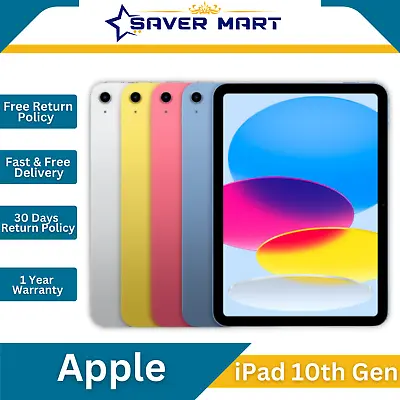 Brand New Apple IPad 10th Generation IOS 2022 10.9'' 64GB Wi-Fi Only Multi Color • £355.59