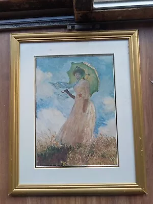 Vintage Claude Monet Print  Girl With Umbrella  With Gold Frame 22-1/2 X 18-1/2 • $100