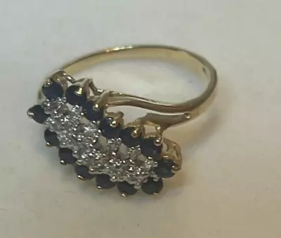 10k Yellow Gold Diamond & Sapphire Ring Size 7.5 • $252.91