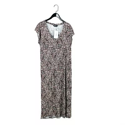 M&S Beige Black Orange Animal Print Jersey Midi Beachwear Dress - Size 12 NEW • £19