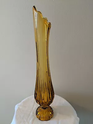 Vintage MCM 8 Finger Swung Glass Vase Dark Amber Color 19.5 Inch Mint. • $49.99
