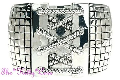 Amazing Moulin Rouge Burlesque Corset Ties Design Chunky Silver Hinged Bangle • $17.67