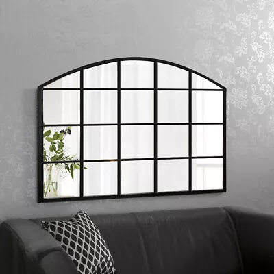 Hadleigh Large Rustic Black Metal Arch Frame Industrial Window Mirror 120 X 80cm • £121.50