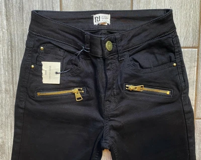 £29.99 • Buy River Island  Super Skinny Biker Jet Black Ankle Jeans Front Zips 6 R W25 L27