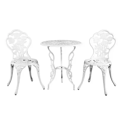 Gardeon Outdoor Furniture Chairs Table 3pc Aluminium Bistro White • $167.10