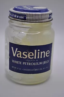 Vintage Vaseline Clear Glass Jar Paper Label Metal Lid 4 Oz • $16