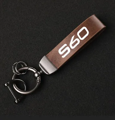 For Volvo S60 Car Key Chain Keyring Dark Brown Leather Horseshoe Buckle Gift • $23.99