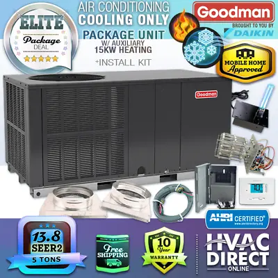 5 Ton 13.4 SEER2 Goodman AC Only Package Unit System + 15kW Aux Heat Install Kit • $4292