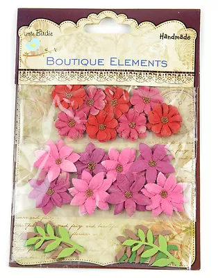 Mixed Media Paper Flowers In Pink Red Magenta - 16 Miniature Craft Flowers • $0.99