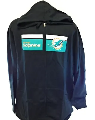 Mens Majestic Miami Dolphins NFL Football Full Zip Up Black Big & Tall Hoodie • $39.99