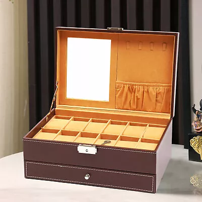 12 Slot Men Watch Display Case Large Jewelry Organizer Box Storage Luxury Holder • $38