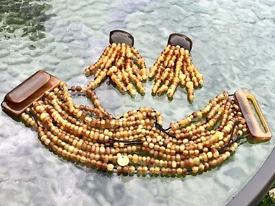 Vtg Gerda Lynggaard Pour Monies Multi Strand Beaded Bracelet & Earrings Signed • $795