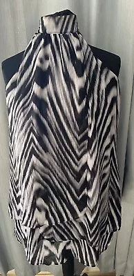 Jane Norman Dress Tunic UK Size 12 Layered Halter Neck Black Grey Animal Print • £9.99