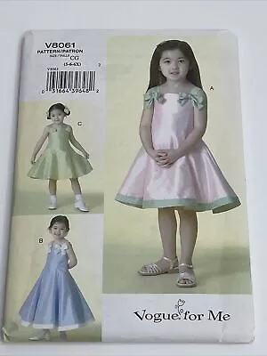 Vogue For Me Childrens Dress Size 5 6 6X Sewing Pattern  V8061 • $9