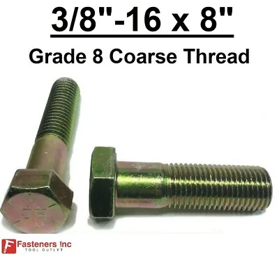 3/8-16 X 8  (PT) Hex Bolt Yellow Zinc Plated Grade 8 Cap Screw Coarse Thread • $9.80
