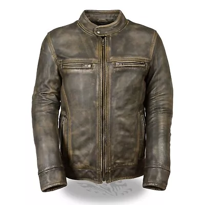 Mens Premium Cowhide Leather Distressed Brown Vented Motorcycle Jacket - Sa66 • $249.99