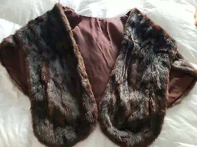 Vintage Real Fur Stole Shrug Wedding Occasion Dark.  Brown MINK? • $99