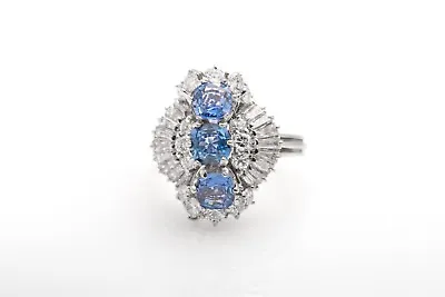 Vintage 1950s $12000 7ct Ceylon Blue Sapphire VS F Diamond 18k White Gold Ring • $2685