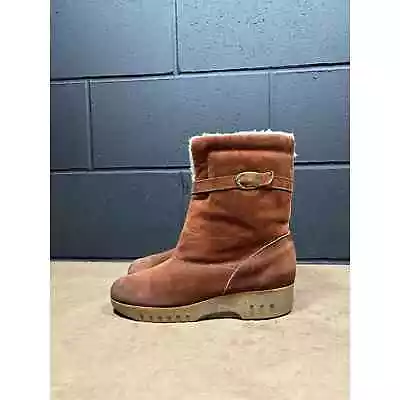 Vintage Hush Puppies Brown Leather Winter Boots Women’s Sz 7 M • $34.96