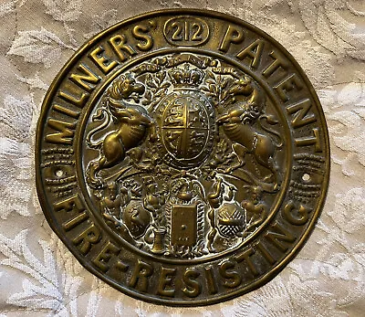 Antique Victorian Brass Safe Fire Plaque Milner’s  212 Patent Fire Resisting • £55