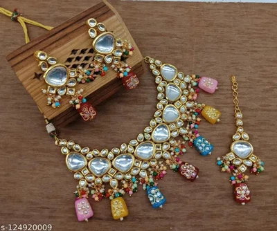 $35.09 • Buy Indian Bollywood Gold Plated Kundan Necklace Earring Bridal Wedding Jewelry Set