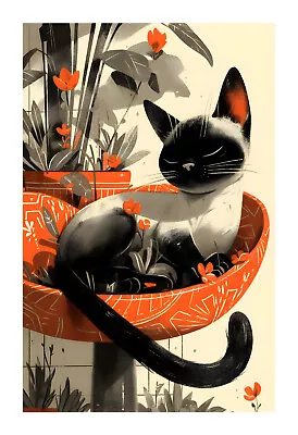 Cute Cat  In Mid Century Modern Chair Art Print Cic7 • $19.99