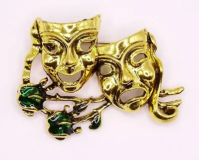 Gold Opera Theatre Masks Rose Flower Fashion Brooch Pin Brand New FREE P&P • £6.50