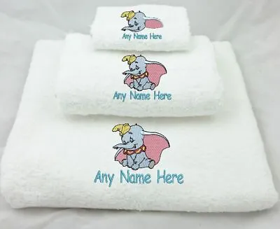 £19.99 • Buy Personalised Embroidered White Dumbo Towel Set. Any Name Bath Swim Dumbo Gift .