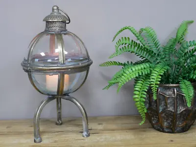 Indoor Globe Candle Lantern Stylish Metal Legs Easy Open Decor • £49.99