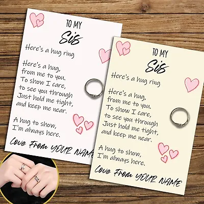Personalised Sis Hug Ring Send A Hug From Me To You Adjustable Ring Gift • £6.49