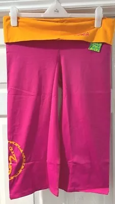 Pink Orange Zumba Pants Gym Dance Short Trousers Crop Leggings Size 10-12 Small • £7.99