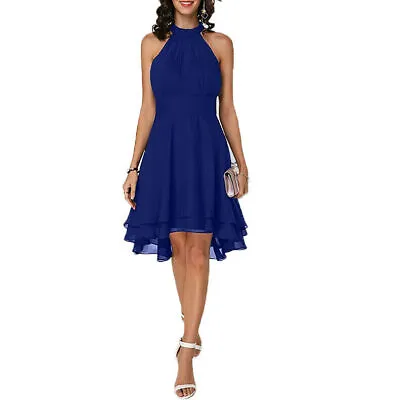 $26.14 • Buy Womens Halterneck Mini Dress Chiffon Ladies Evening Party Cocktail Dress Size