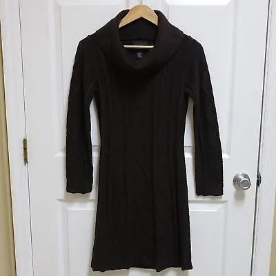 Cynthia Rowley Sweater Dress Small Brown Merino Wool Blend Cable Knit Cowl Neck • $22.95