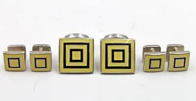 Robert Talbott AST Sterling Yellow & Black Enamel 6 Pc Cufflinks Tuxedo Stud Set • $175