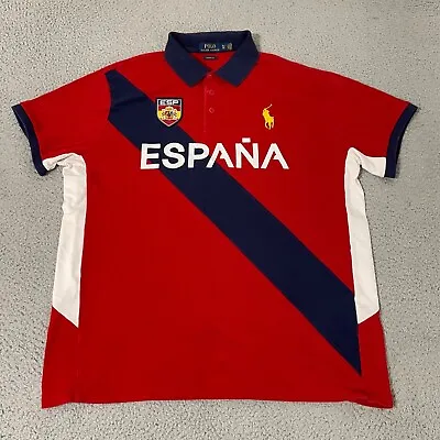 Ralph Lauren Polo Shirt Mens Extra Large Red Blue Espana Spain Sash Embroidered • $39.95