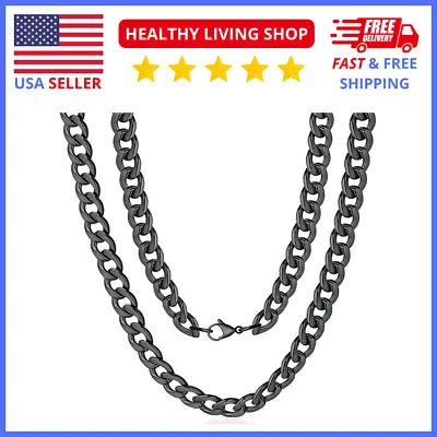 Men's 16-Inch Stainless Steel Black Cuban Link Chain Necklace - 10mm • $17.66
