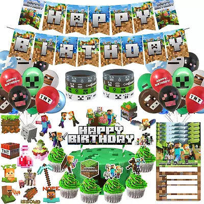 Pixel Style Gamer Birthday Party Supplies For Game Fans 125 Pcs • $33.64