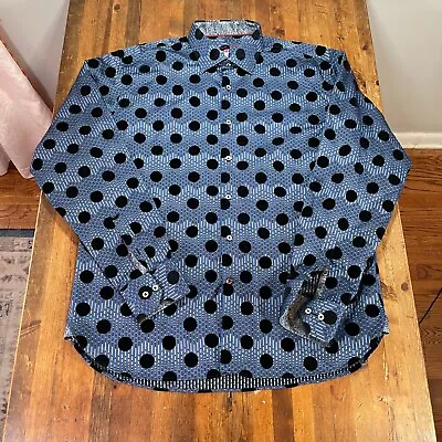 Visconti Black Shirt Mens XL Blue Black Dots Button Up Casual Preppy • $23.99