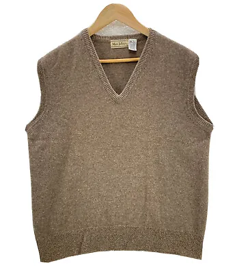 Vintage Marc Jeffries Lambswool Brown V-Neck Vest Pullover Sweater Mens Large • $23.99